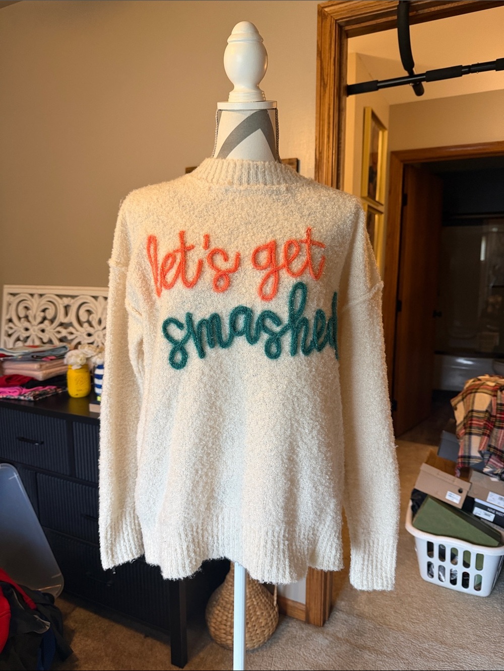 Cozy Cream "Let's Get Smashed" Pullover Sweater